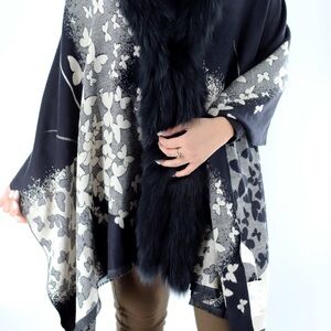 New Elegant La Fiorentina Faux Fur Trim Shawl.